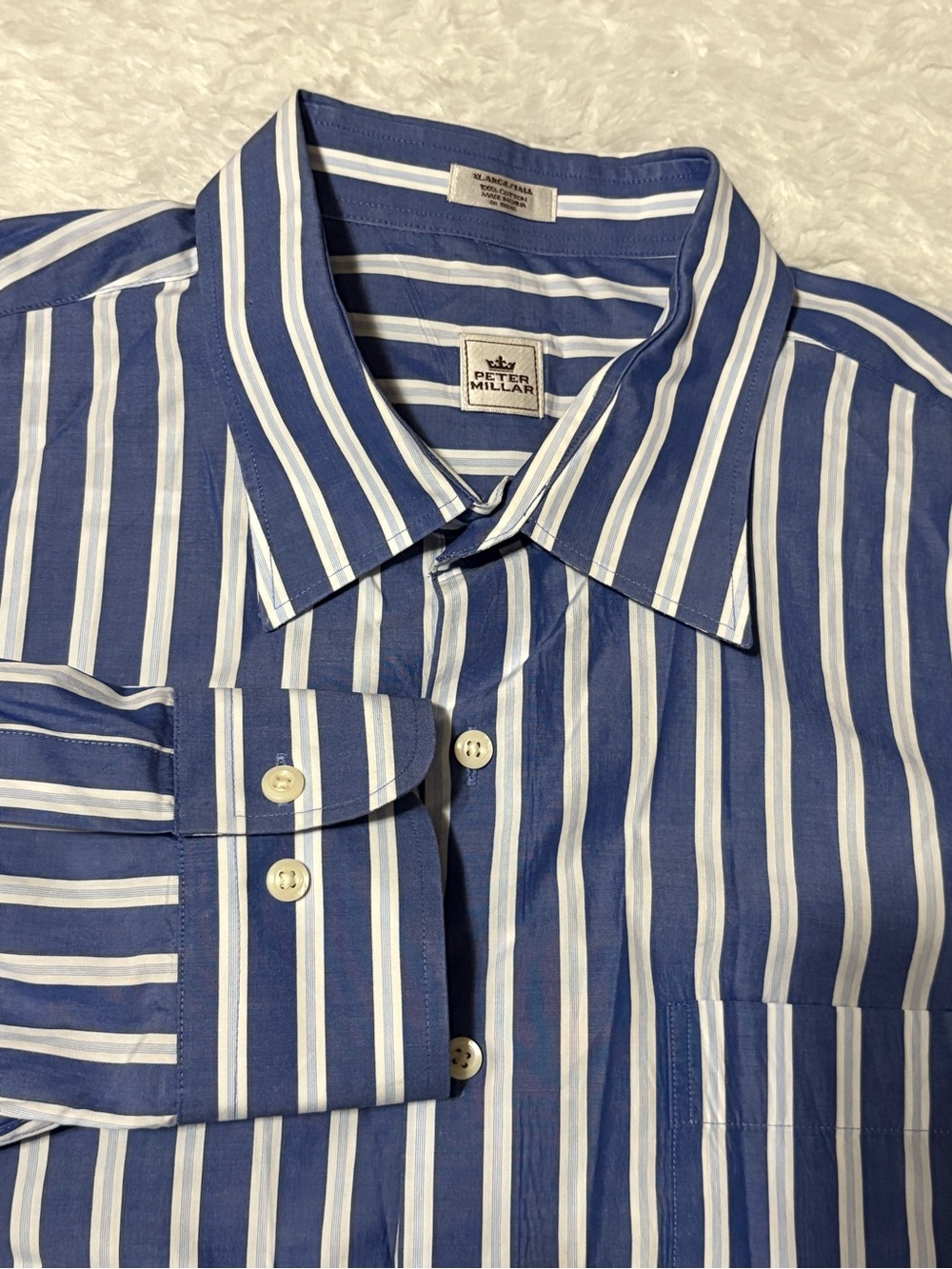 PETER MILLAR White and Blue
Striped Long Sleeve Button Down
Shirt Size XLT